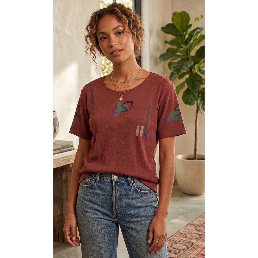 Play Alegre Short Sleeve Top Women's ML Hand Painted Cotton Artsy Minimalist